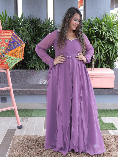 Swadeshi Shringaar Plus Size Sweetheart Neck Long Sleeves Ruffles Fit & Flare Maxi Dress - Image 3
