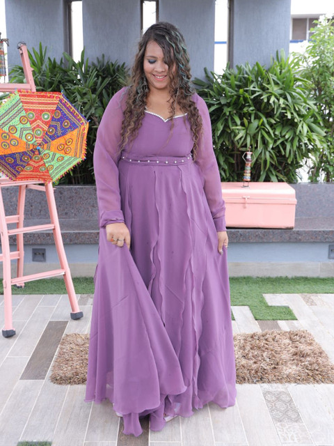 Swadeshi Shringaar Plus Size Sweetheart Neck Long Sleeves Ruffles Fit & Flare Maxi Dress - Image 5