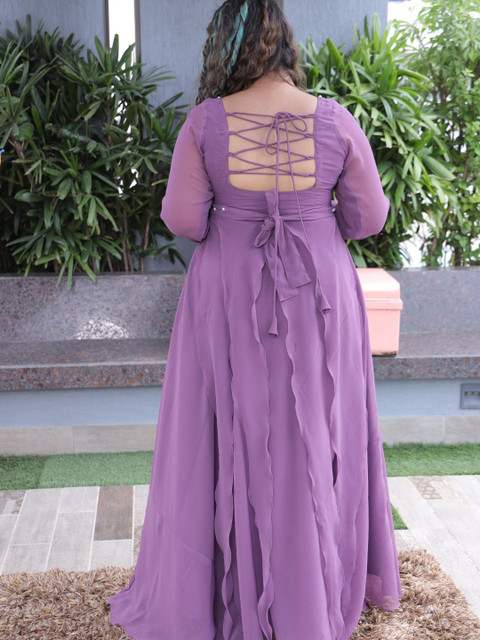 Swadeshi Shringaar Plus Size Sweetheart Neck Long Sleeves Ruffles Fit & Flare Maxi Dress - Image 4
