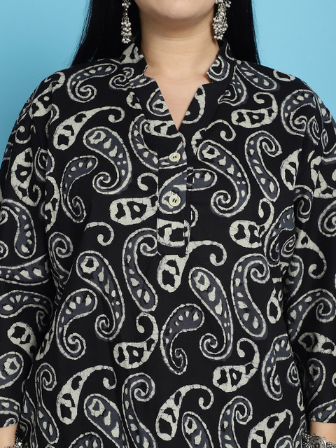 TAG 7 Plus Size Paisley Printed Mandarin Collar Pure Cotton Tunic With Palazzos - Image 2