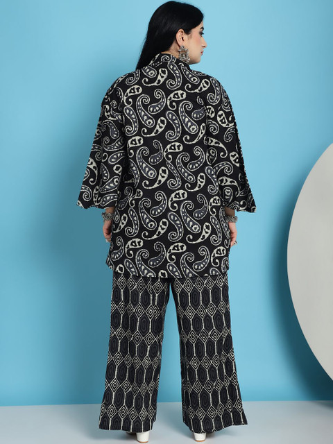 TAG 7 Plus Size Paisley Printed Mandarin Collar Pure Cotton Tunic With Palazzos - Image 5