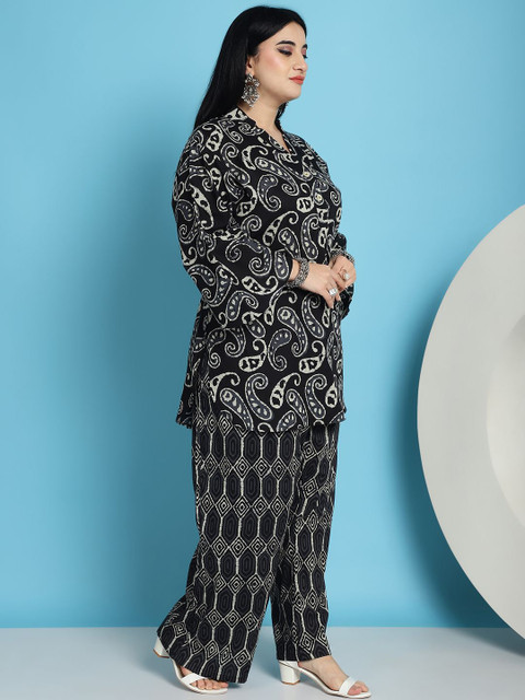 TAG 7 Plus Size Paisley Printed Mandarin Collar Pure Cotton Tunic With Palazzos - Image 4