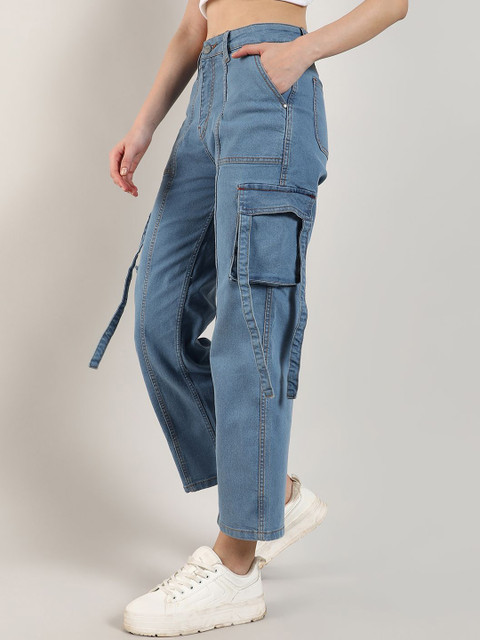 Campus Sutra Women Smart Clean Look Cotton Cargo Denim Jeans