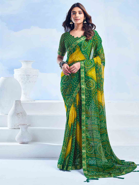 KALINI Bandhani Zari Pure Chiffon Bandhani Saree