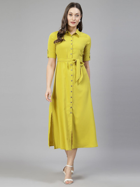 aayu Roll-Up Sleeves Crepe Shirt Midi Dress