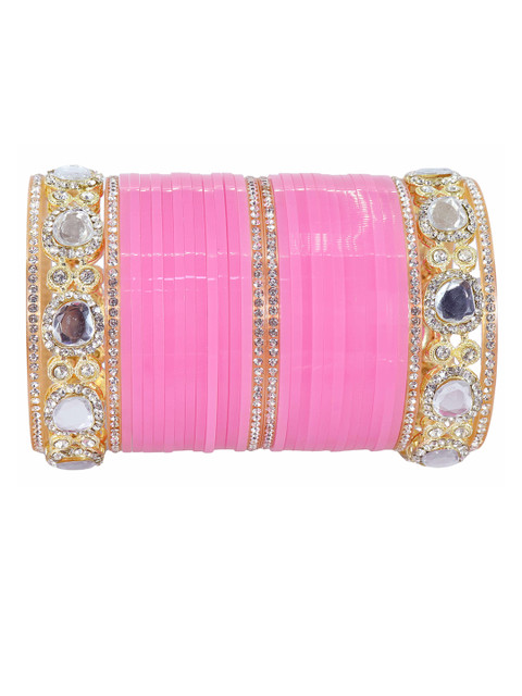 LAVAZZA Set Of 64 Gold-Plated Crystal Studded Chuda Bangles - Image 4