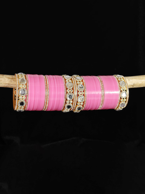 LAVAZZA Set Of 64 Gold-Plated Crystal Studded Chuda Bangles