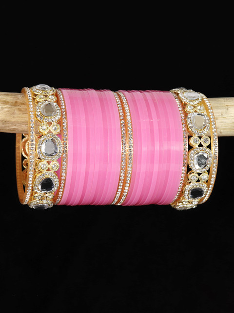 LAVAZZA Set Of 64 Gold-Plated Crystal Studded Chuda Bangles - Image 2