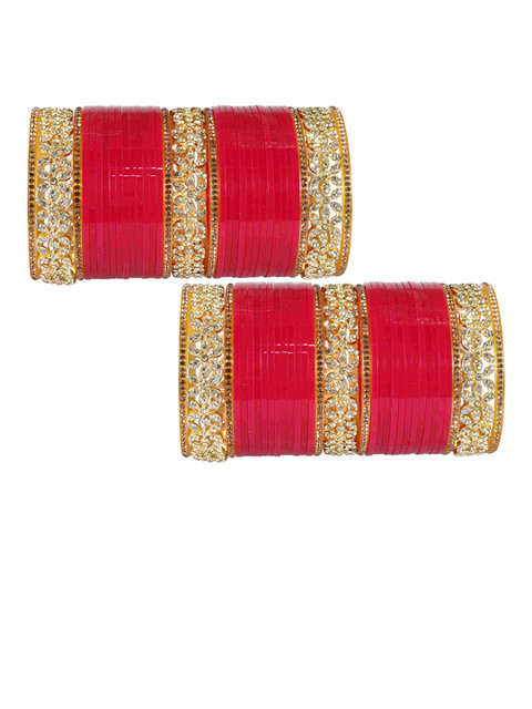LAVAZZA Set Of 66 Gold-Plated Crystal Studded Chuda Bangles - Image 3