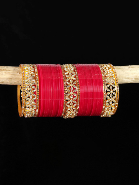 LAVAZZA Set Of 66 Gold-Plated Crystal Studded Chuda Bangles - Image 2