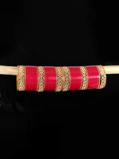 LAVAZZA Set Of 66 Gold-Plated Crystal Studded Chuda Bangles