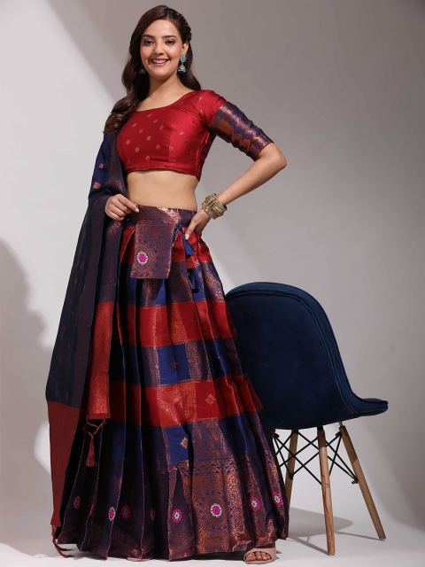 Fabcartz Woven Design Zari Semi-Stitched Lehenga & Unstitched Blouse With Dupatta