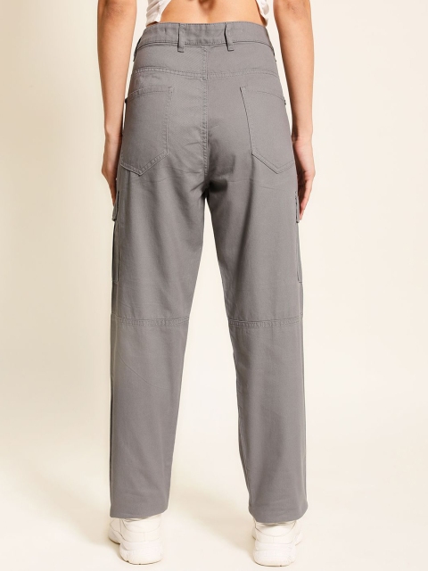 The Roadster Lifestyle Co. Women Grey Slim-Fit Mid-Rise Pure-Cotton Cargo Trousers - Image 3