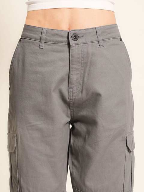 The Roadster Lifestyle Co. Women Grey Slim-Fit Mid-Rise Pure-Cotton Cargo Trousers - Image 6