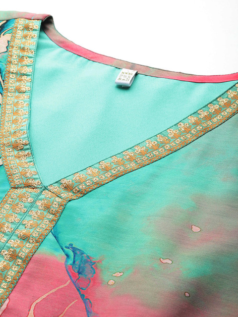 A PLUS BY AHALYAA Plus Size Printed Flared Sleeves Chanderi Kurta - Image 2