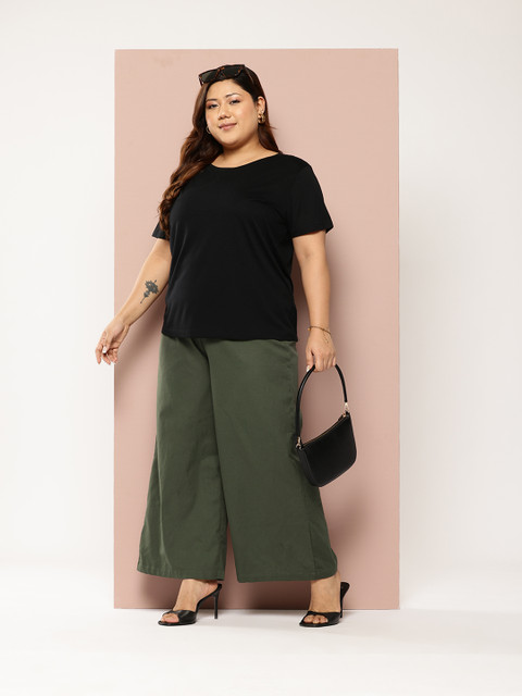 Sztori Women Plus Size Cotton Linen Flared Trousers