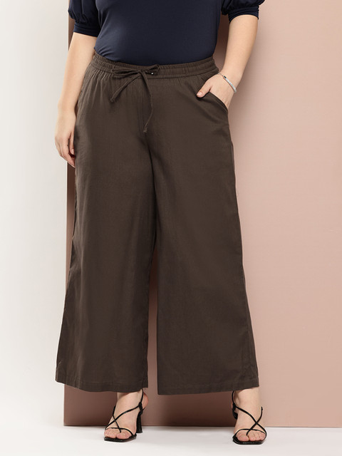 Sztori Women Plus Size Cotton Flared Parallel Trousers