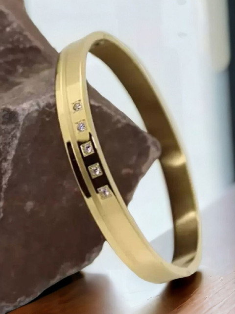 WATCHSTAR Unisex Gold-Plated Stainless Steel Stone Studded Enamelled Kada Bracelet