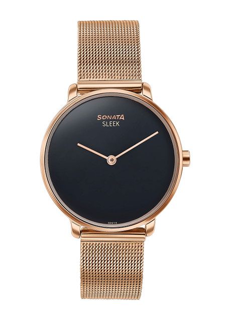 Sonata Sleek Quartz Analog With Black Dial Watch For Women - 8191wm01
