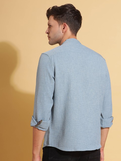 HERE&NOW Band Collar Cuffed Sleeves Straight Short Kurta - Image 5
