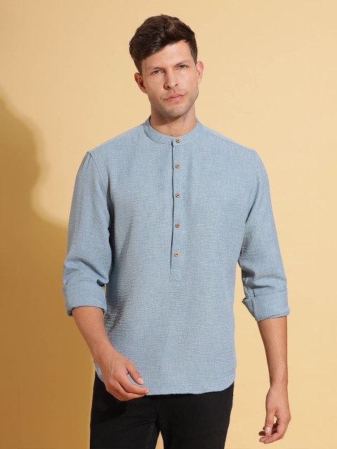 HERE&NOW Band Collar Cuffed Sleeves Straight Short Kurta - Image 2