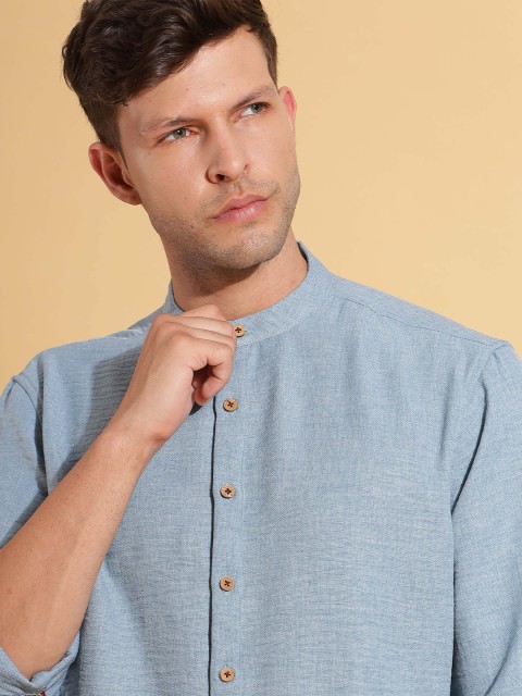 HERE&NOW Band Collar Cuffed Sleeves Straight Short Kurta - Image 3