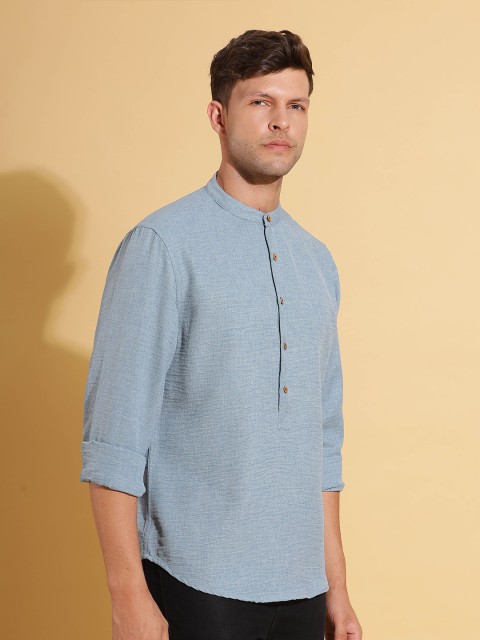 HERE&NOW Band Collar Cuffed Sleeves Straight Short Kurta - Image 4