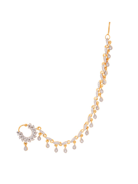 Yellow Chimes Gold-Plated Cubic Zirconia Chained Nosepin - Image 2