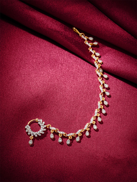 Yellow Chimes Gold-Plated Cubic Zirconia Chained Nosepin