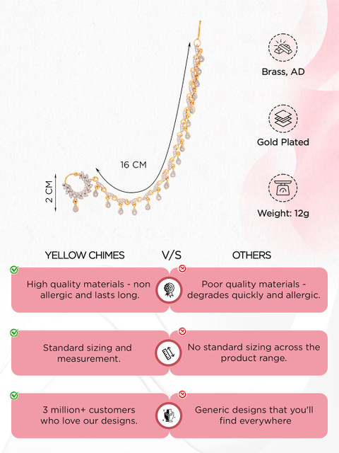 Yellow Chimes Gold-Plated Cubic Zirconia Chained Nosepin - Image 5