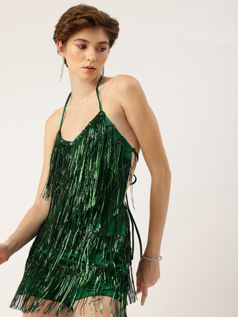 bebe Halter Neck Fringe with Sequin Playsuit