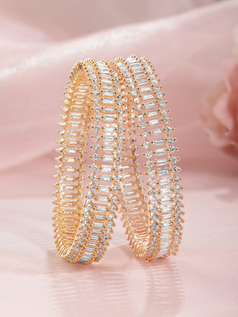 Rubans Premium 22KT Gold Plated Crystal CZ & AD Studded Traditional Bangles Set of 2