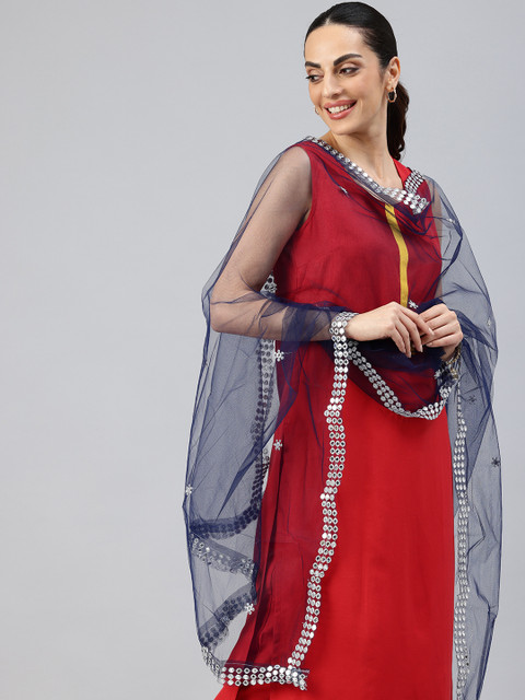 swatika Embroidered Net Dupatta with Sequinned