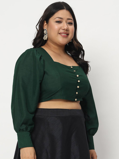 studio rasa Plus Size Button Down Crop Top - Image 3