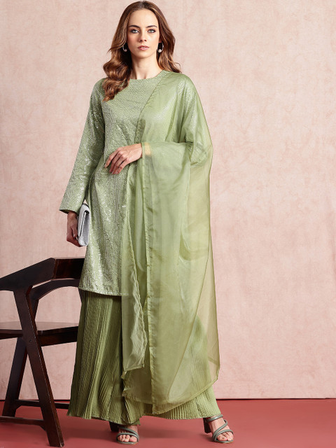 all about you Sequinned Detail Republic Day Kurta with Trousers & Dupatta