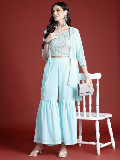 Anouk Pure Cotton Embroidered Top with Sharara & Shrug Co-Ords