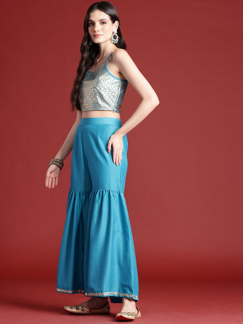Anouk Printed Crop Top & Sharara Ethnic Co-ords with Shrug - Image 6
