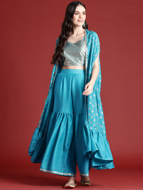 Anouk Printed Crop Top & Sharara Ethnic Co-ords with Shrug - Image 5