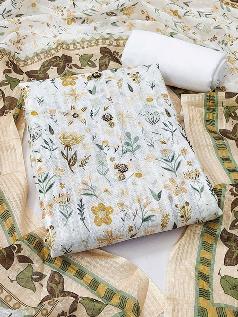 Peachmode Floral Printed Beads Pure Cotton Unstitched Dress Material