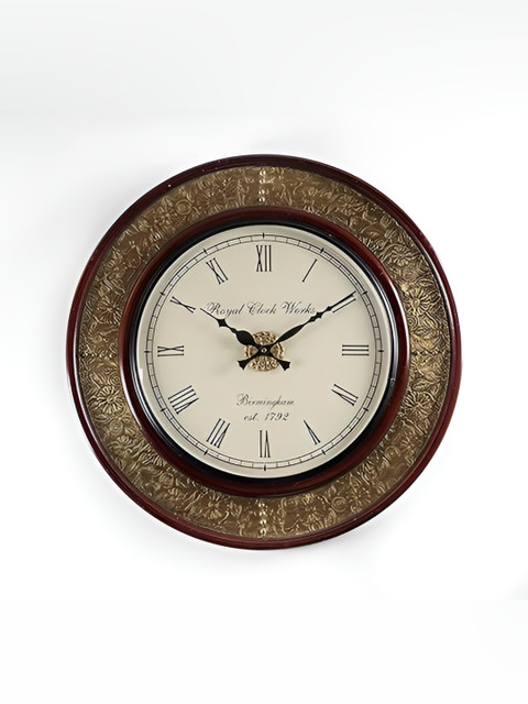 vedas Adults-Unisex Textured Wooden & Brass Wall Clock With Dial - Image 4