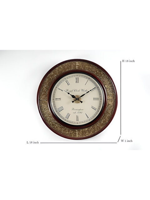 vedas Adults-Unisex Textured Wooden & Brass Wall Clock With Dial - Image 3