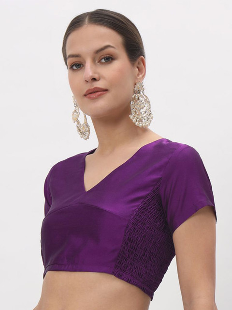 studio rasa Solid V-Neck Smocked Crop Top - Image 4