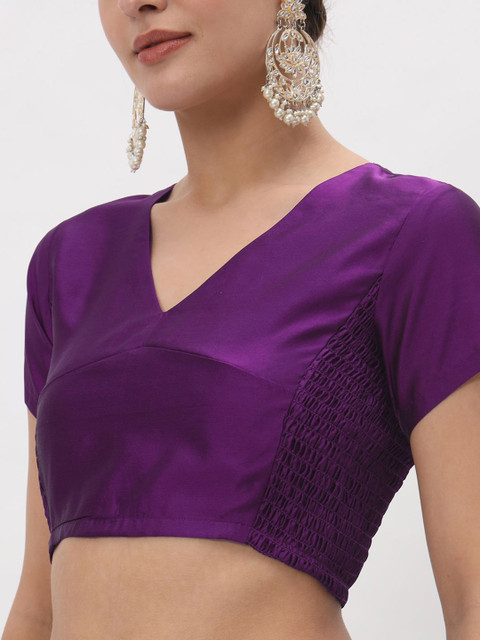 studio rasa Solid V-Neck Smocked Crop Top - Image 2