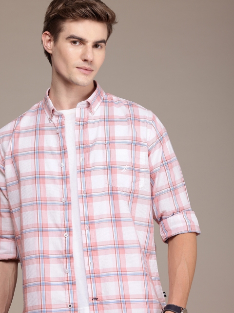 Nautica Classic Tartan Checks Textured Pure Cotton Casual Shirt