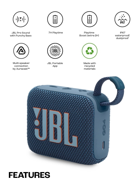 JBL Go 4 Blue Ultra Portable Water & Dust Proof 4.2 W Bluetooth Speaker - Image 2