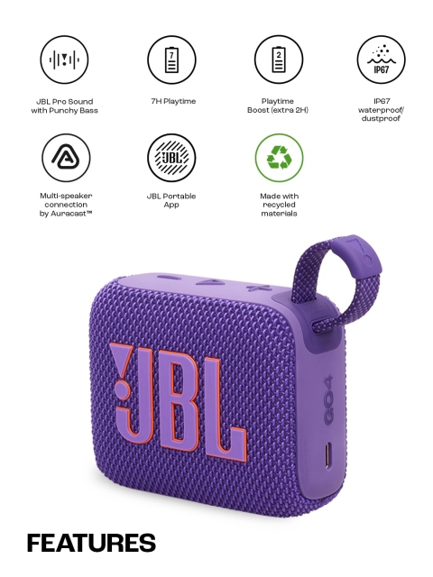 JBL Go 4 Purple Ultra Portable Water & Dust Proof 4.2 W Bluetooth Speaker - Image 2