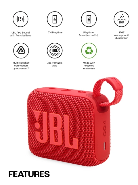 JBL Go 4 Red Ultra Portable Water & Dust Proof 4.2 W Bluetooth Speaker - Image 2