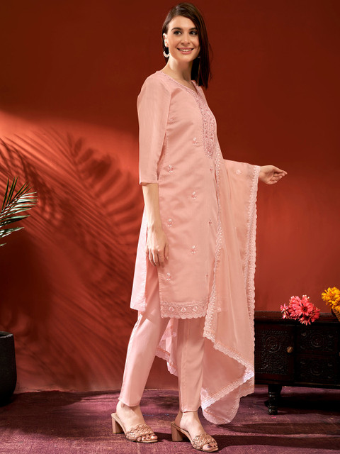 Anouk Women Floral Embroidered Regular Thread Work Kurta with Trousers & With Dupatta - Image 5