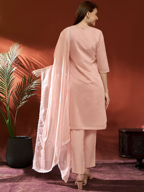 Anouk Women Floral Embroidered Regular Thread Work Kurta with Trousers & With Dupatta - Image 6