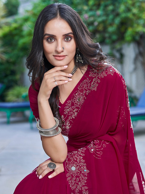 Mitera Mirror Work Pure Georgette Saree - Image 2